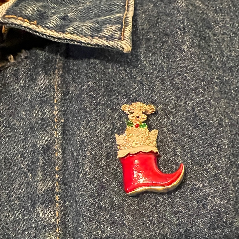 Gerry’s Festive Red Boot Dog Christmas Brooch